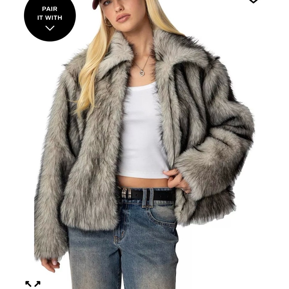 Macy's Women's Silver Faux Fur Teddy Jacket